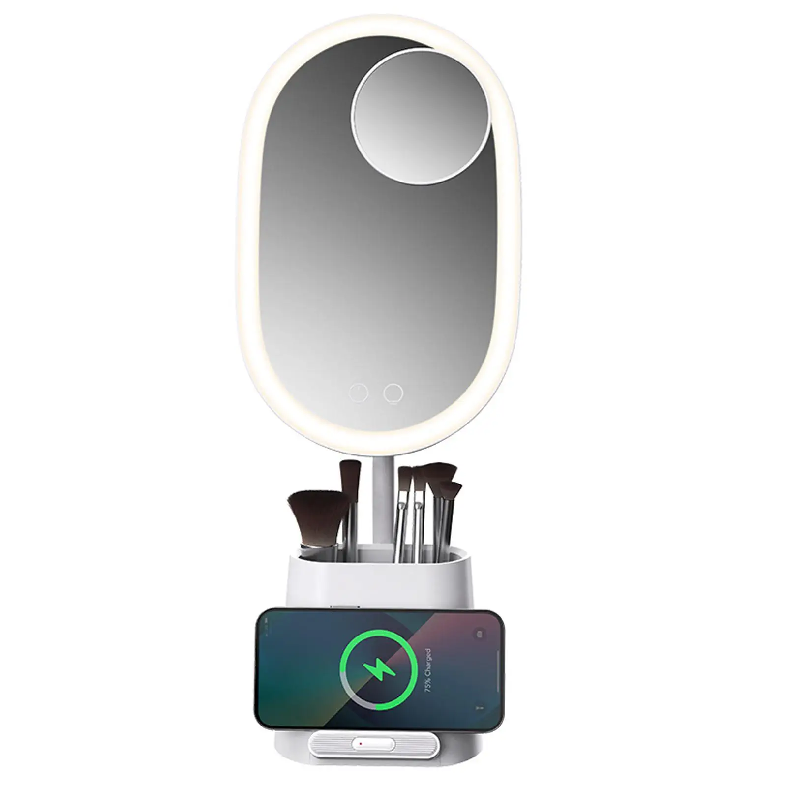 Light Up Mirror com Magnifier, Armazenamento para mesa de bancada, Decoração