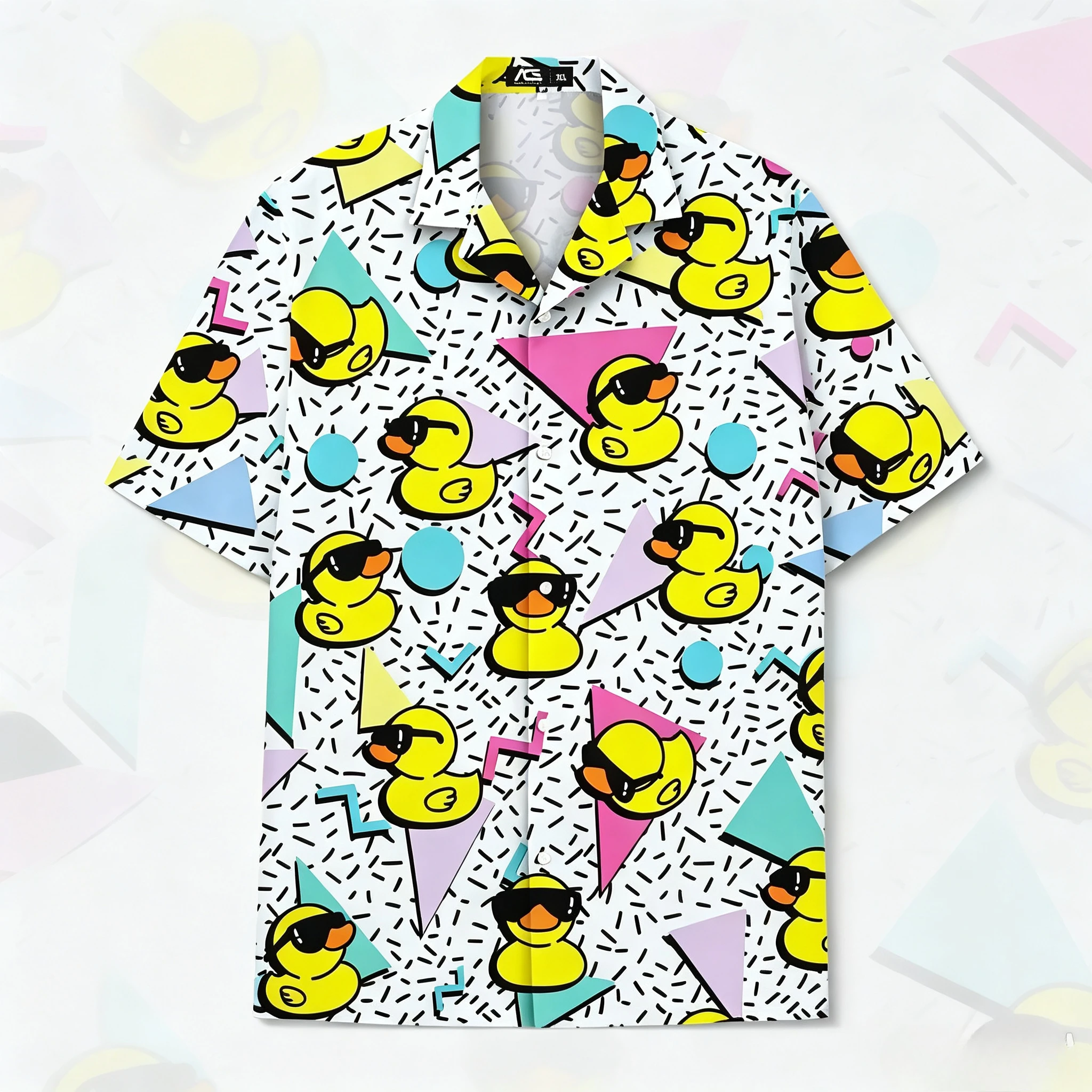 Funny Neon Rubber Duck Hawaiian Shirt for Men Galaxy Yellow Duck Mens Hawaiian Casual Button Down Shirts Short Sleeve Shirt Tops