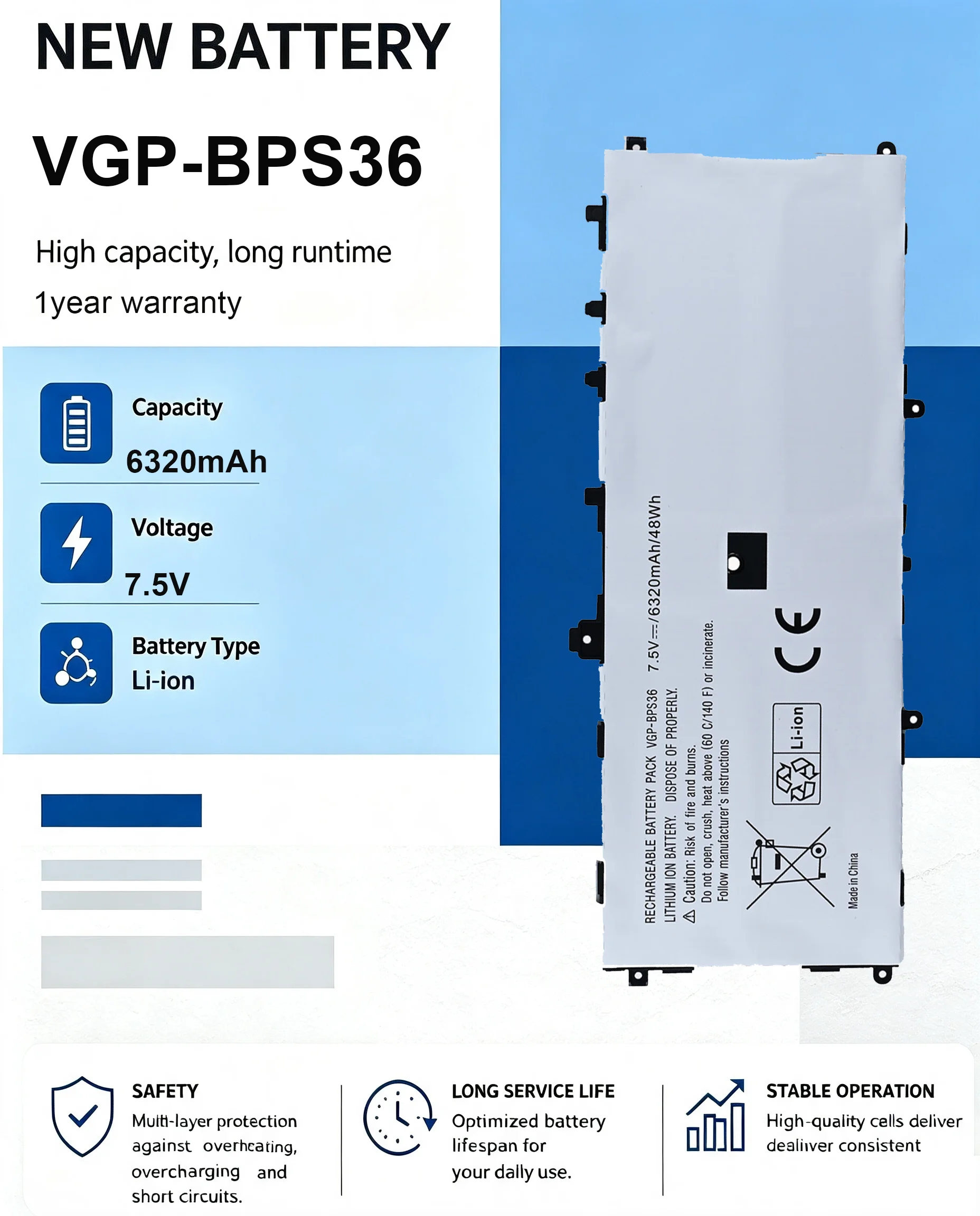 Factory VGP-BPS36  Battery For SONY Vaio Duo 13 Convertible Touch 13.3