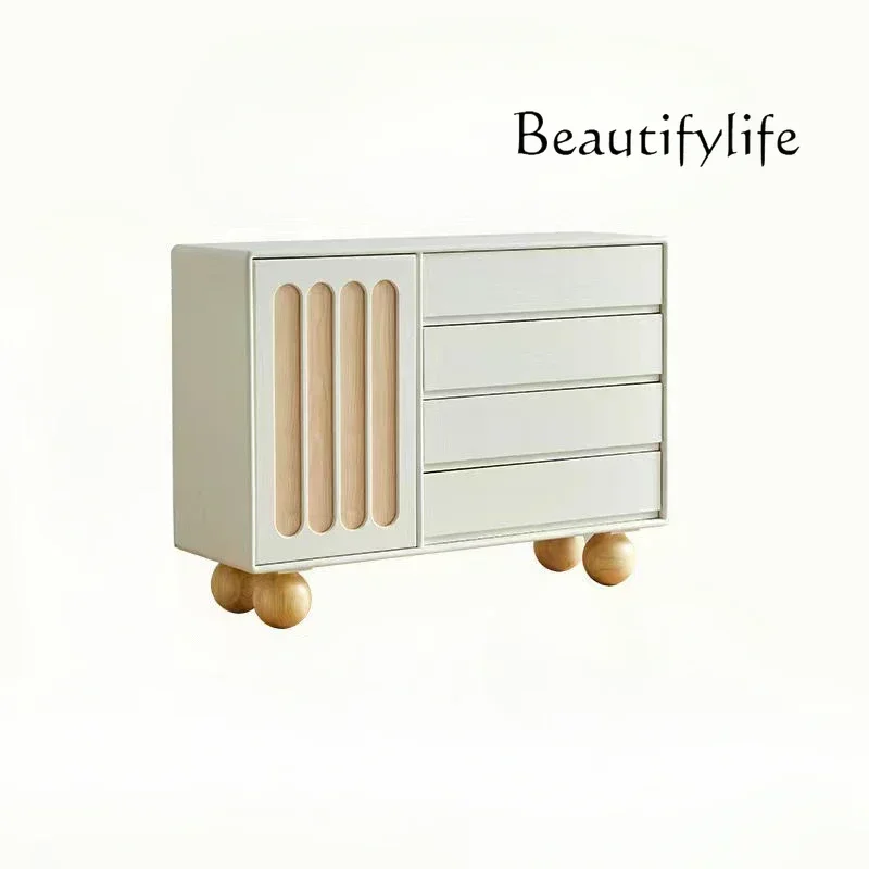 

PG46White Cream Wind Bedroom Four Buckets Simple Modern Storage Living Room Side Cabinet Storage Entrance Cabinet Nordic