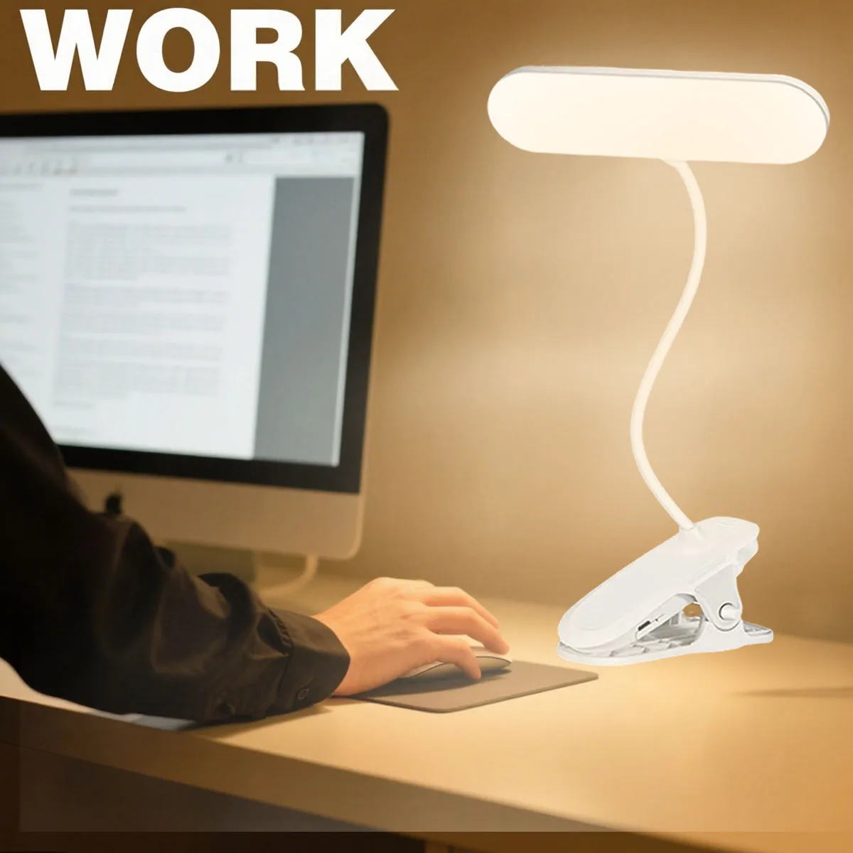 Luz noturna LED com clipe, luz de escritório, estudo e leitura, adequada para iluminação de viagens, quarto e dormitório
