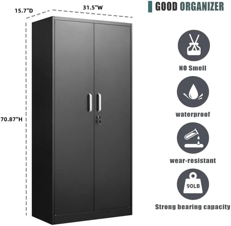 Storage Cabinet with Adjustable Shelves, Garage Shelving Cabinet with 2 Lockable Doors, Tool Cabinet for Garage Storage, Pantry