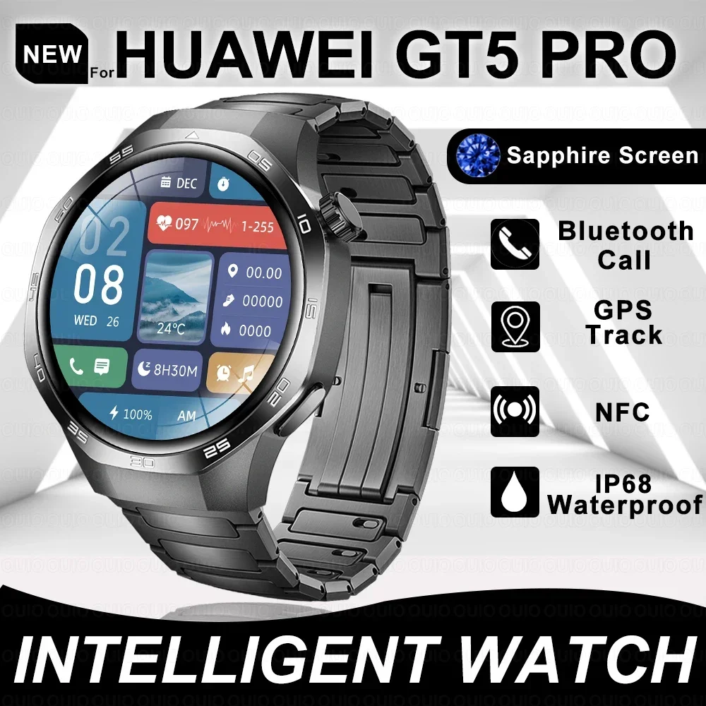 For HUAWEI GT5 Pro Sports Smart Bracelet Men Watch 1.53 inch HD AMOLED Screen GPS NFC Compass Bluetooth Call Smartwatch 2024 New