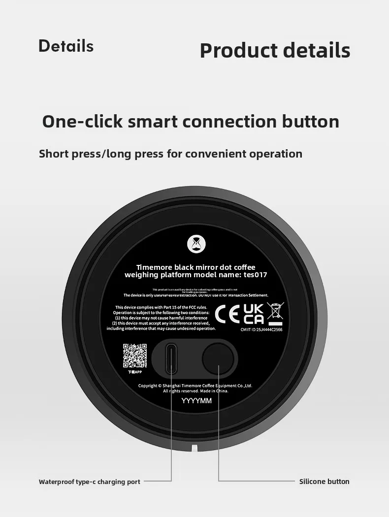 Hot Sales TIMEMORE Black Mirror Dot Smart Coffee Electronic Scale Bluetooth Connected No‑Screen DigitalScale APP Interconnection