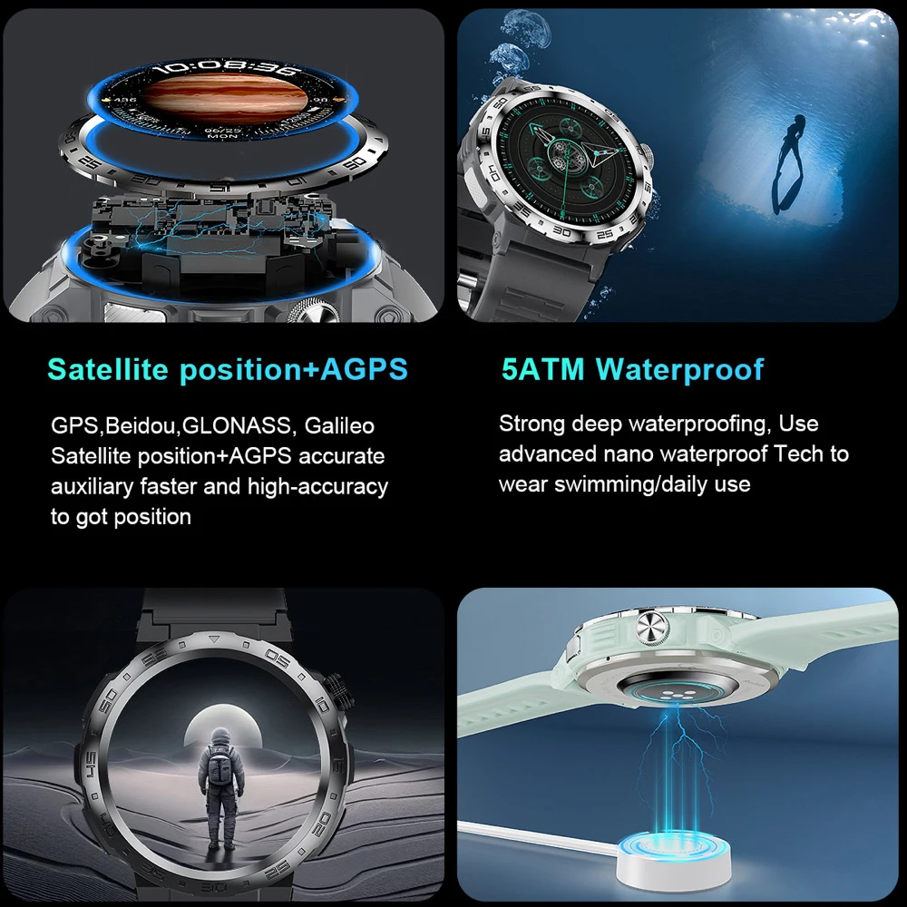 الرياضة في الهواء الطلق Amoled شاشة GPS ساعة ذكية معدل ضربات القلب Smartwatch الصحة بلوتوث دعوة سوار 5ATM مقاوم للماء ساعة توقيت