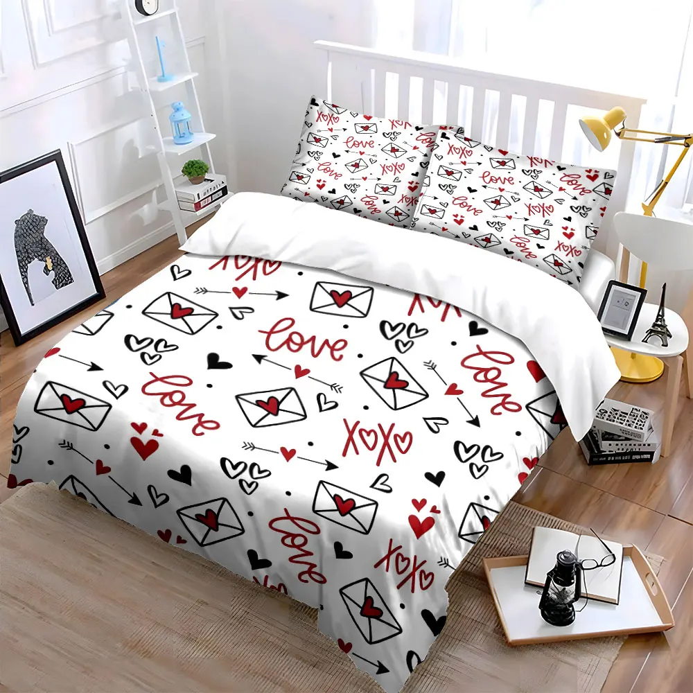 Romantic Hand-Drawn Pattern Design Duvet Cover Set with 3D Printing Design Soft Polyester Bedding Set All-Season Comfort