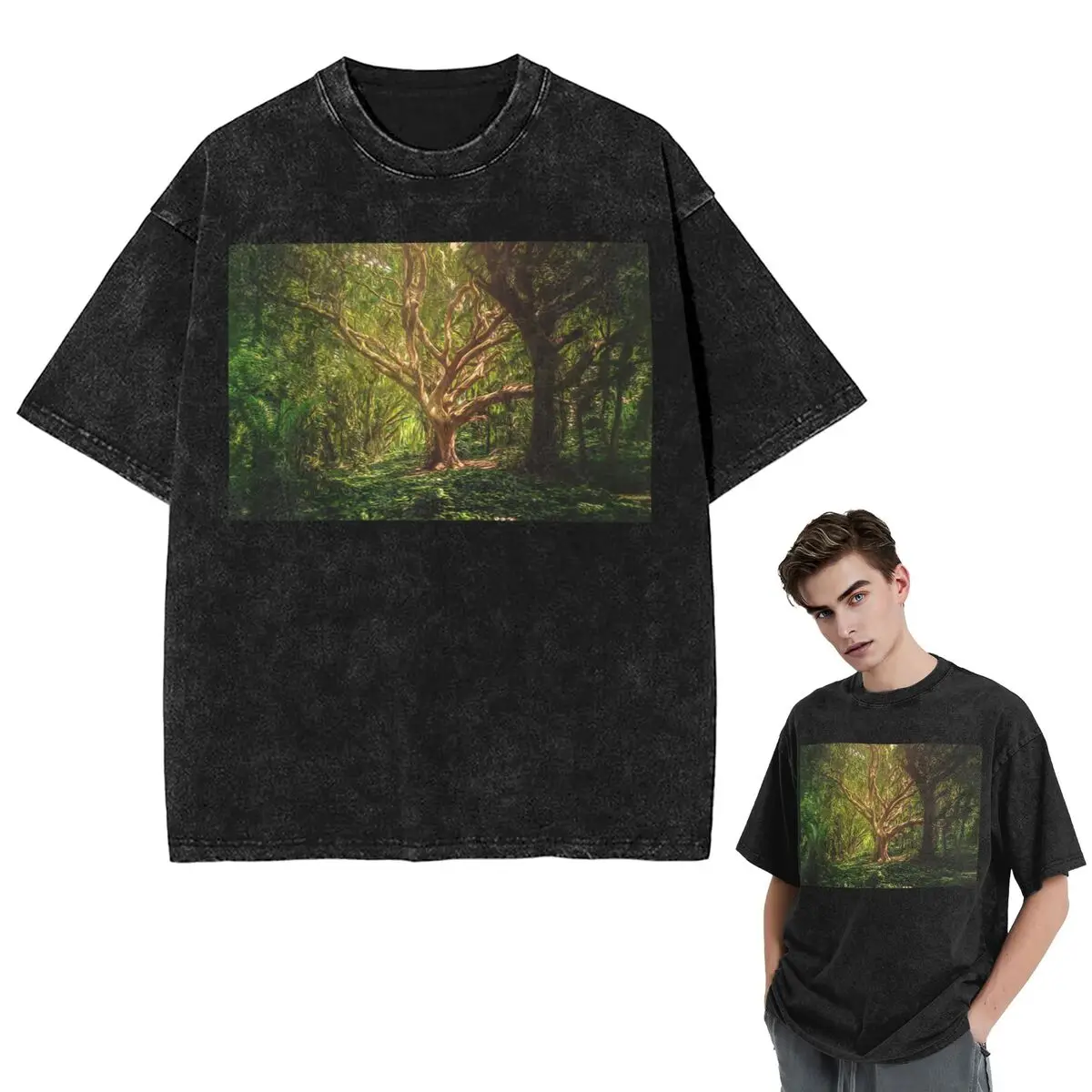 

Уличная одежда, футболки Magic Green Tree, потертая футболка с коротким рукавом, футболка в стиле хип-хоп, топы, футболки для мужчин и женщин