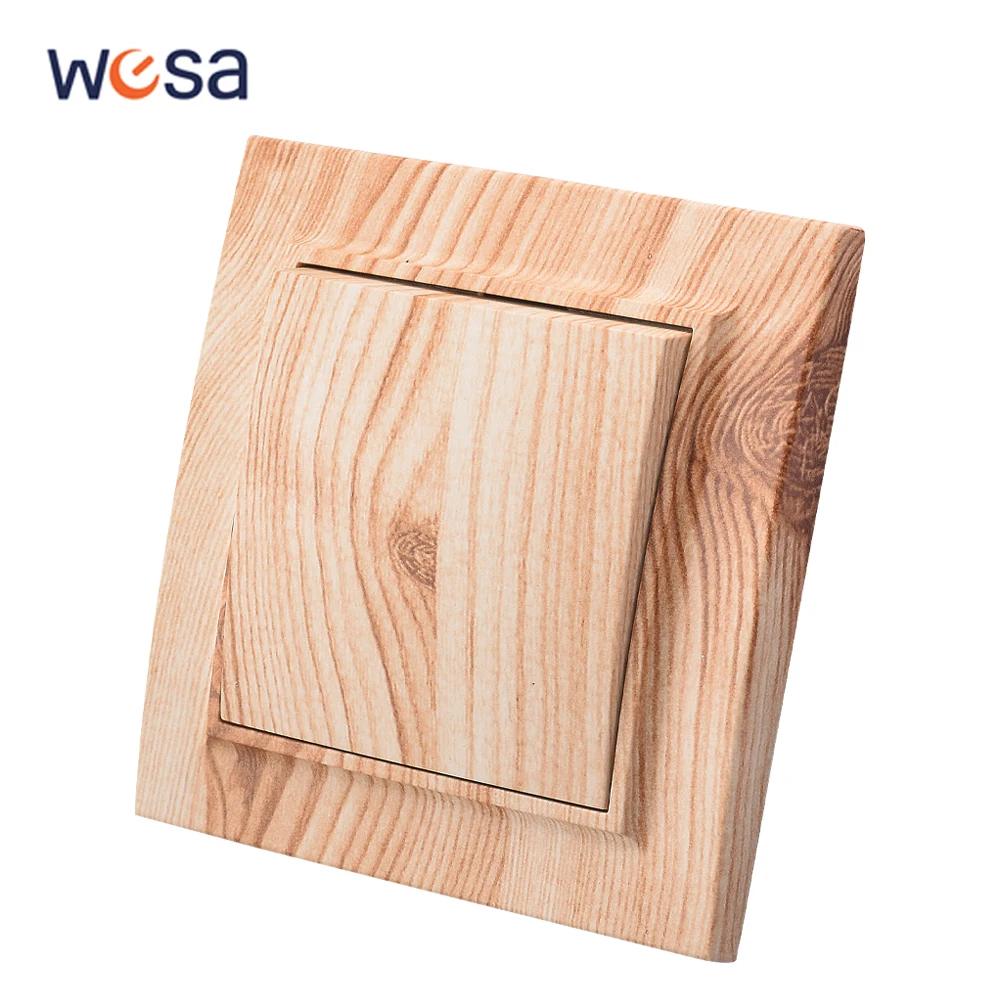 WESA Wood Wall Switch Classic Flame Retardant Plastic Panel 1 Gang 1 Way Vintage Wooden Color Wall Switch AC 250V France Spain
