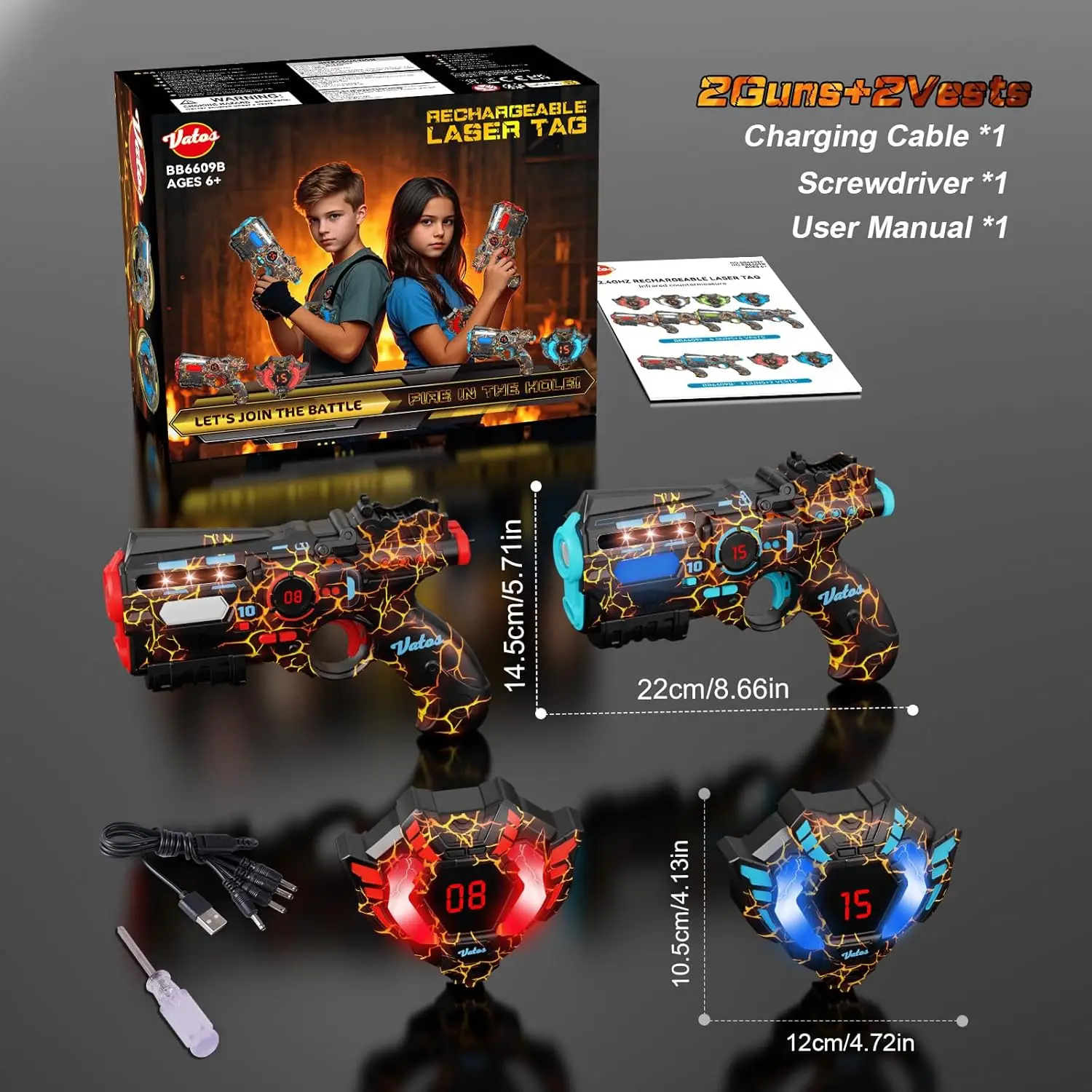 VATOS Team Play Battle Shooting Game Guns Speelgoed Oplaadbare 2,4 GHz Sync Infrarood Laser Tag Set Kerstfeest Cadeau Kinderen jongen Speelgoed
