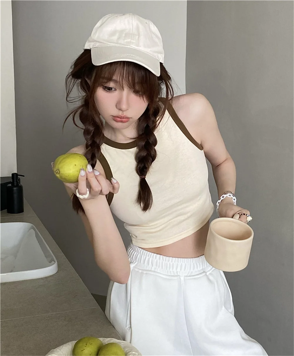 Women's Sleeveless Sports Vest Underwear With Pure Color Strap Base Shirt Beautiful Chest Wrap Color Block Coats Spring Summer