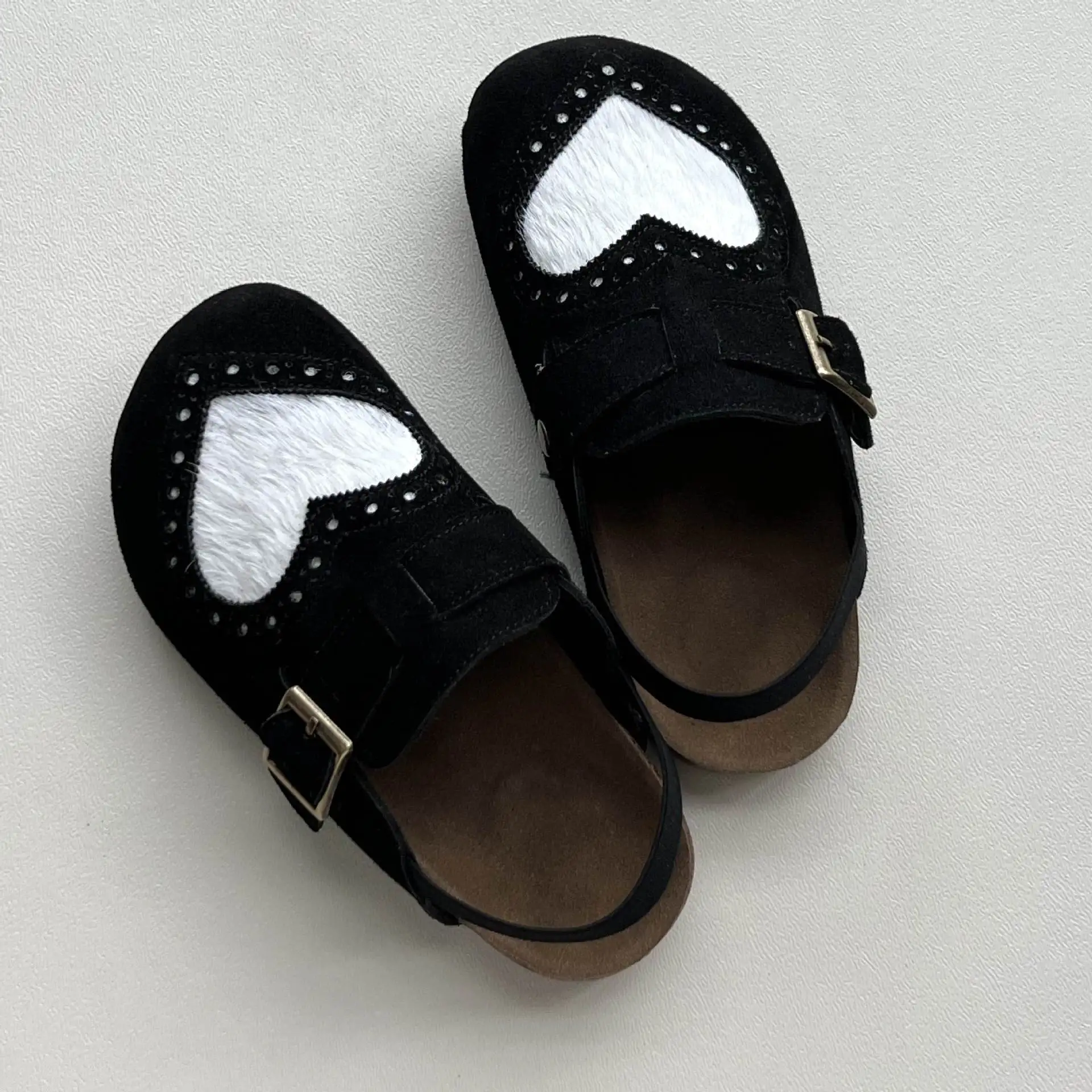 Cow Leather Girls Sandals Summer Fashion Horsehair Love Suede Kids Clog Shoes Comfortable Children's Shoes Beach Shoes