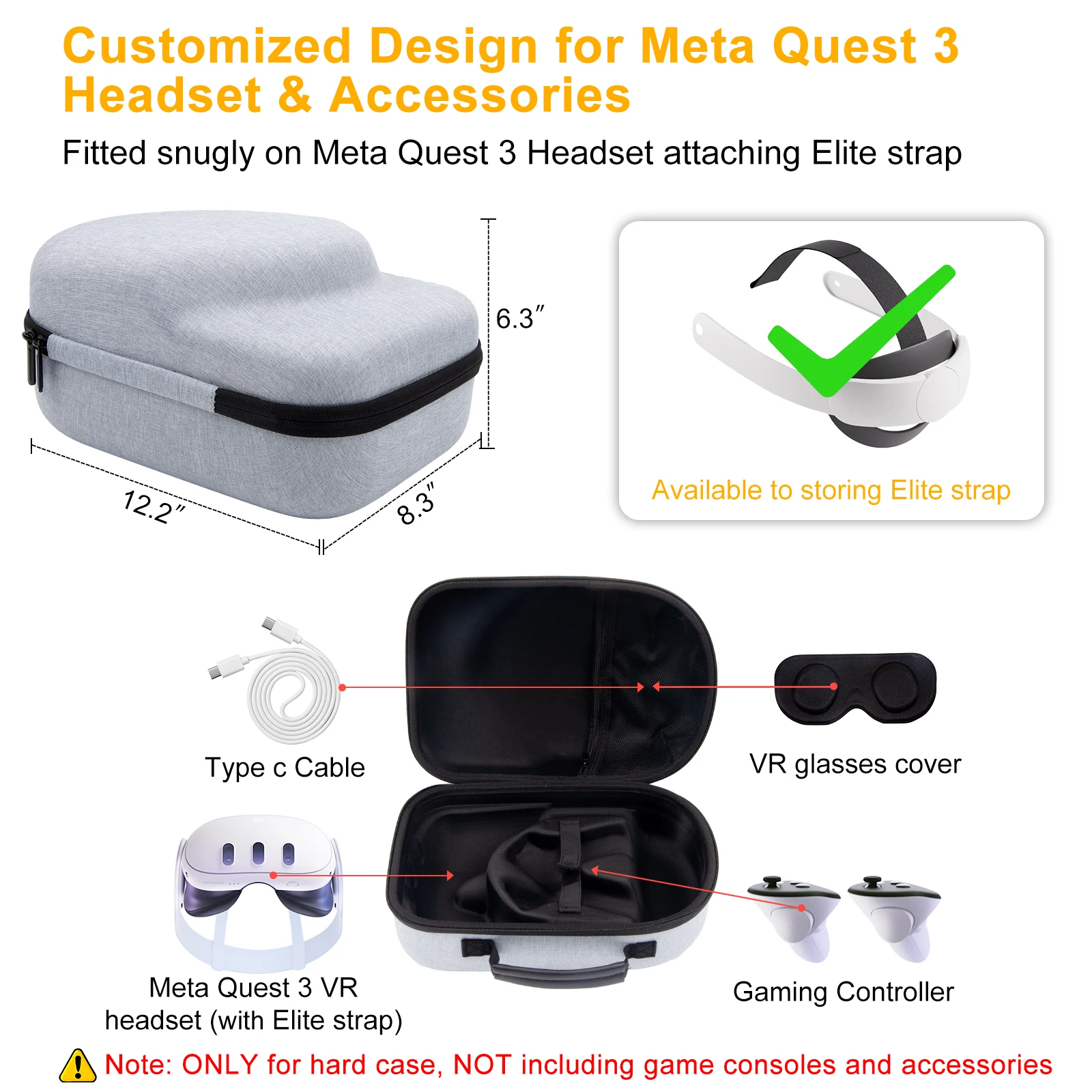 Étui de transport pour casque VR Meta Quest 3 Elite Strap, sac de voyage de protection rigide, accessoires VR