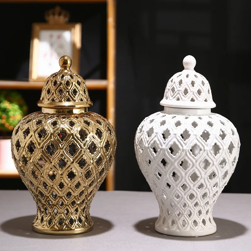 Nordic White Hollow Series Ceramic General Jar Ornaments Modern Home Creative Decoration Living Room Desktop Decorative Jar