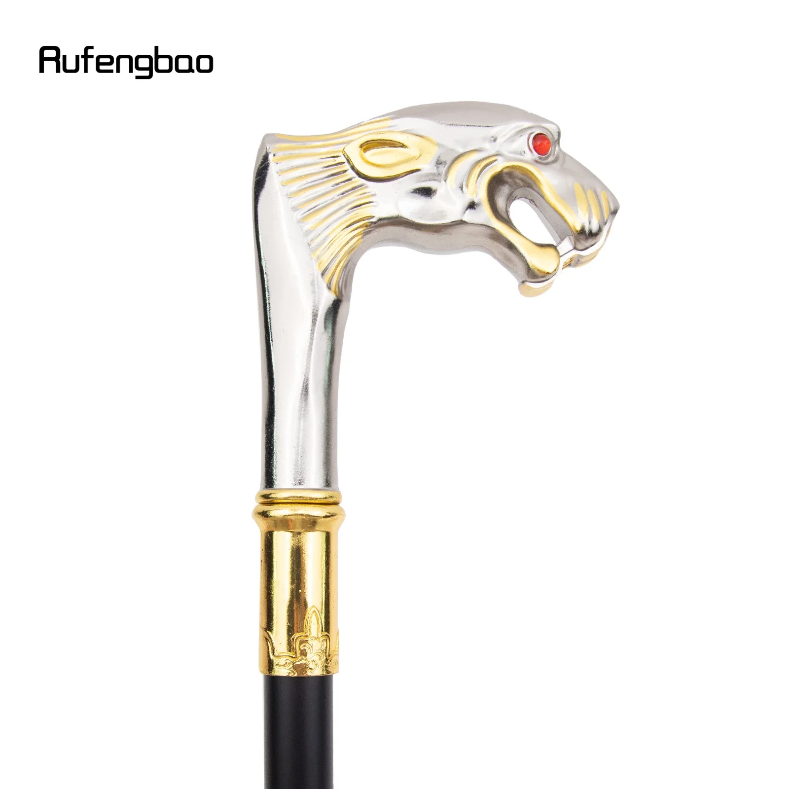 White Golden Leopard Red Eye Handle Walking Stick with Hidden Plate Self Defense Fashion Cane Plate Cosplay Crosier Stick 92cm