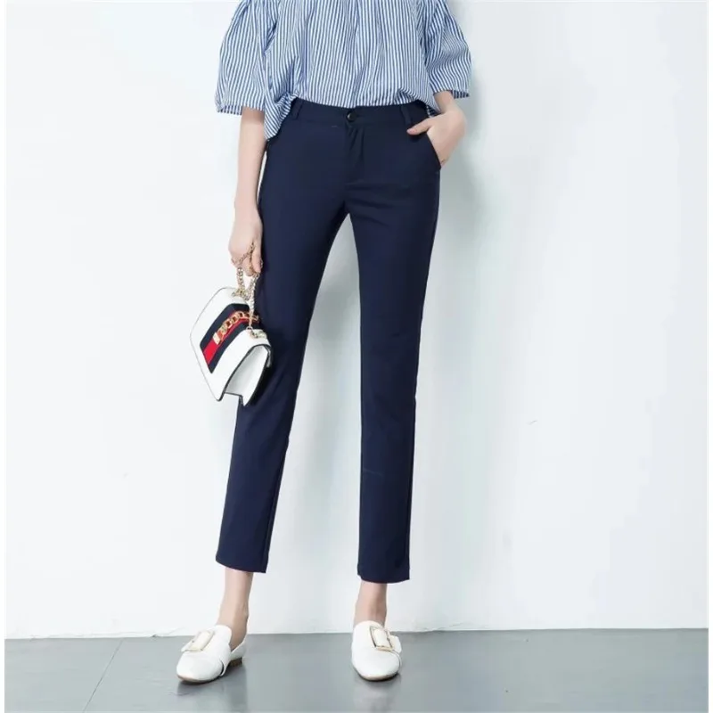 

2024 Women 4XL Slim Pantalones Casual Cotton Ankle-length Pants Mid Waist Classic Solid Pencil Trousers Office Skinny Sweatpants