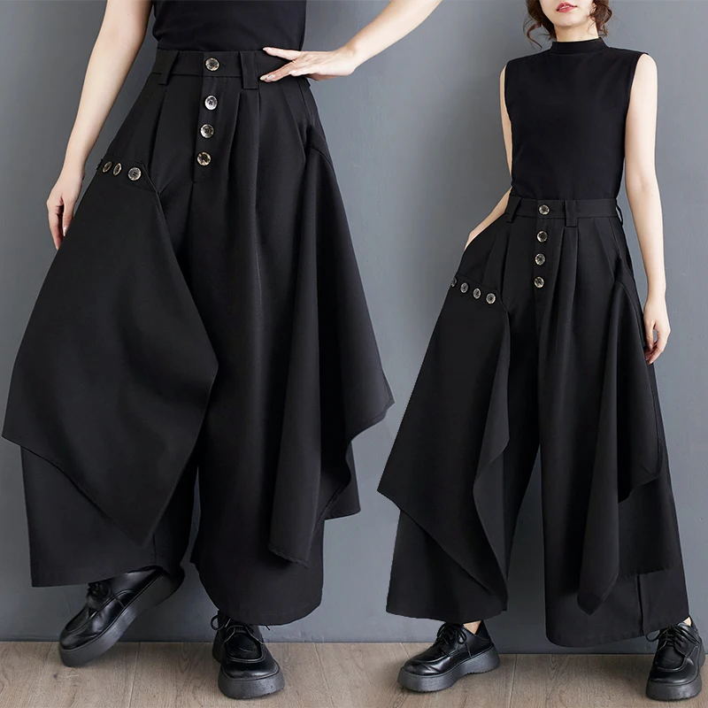 Dark Design Casual Pants Asymmetrical Skirt Pants Fashionable Versatile Wide Leg Pants Summer New Arrival High Waist Long Pan...