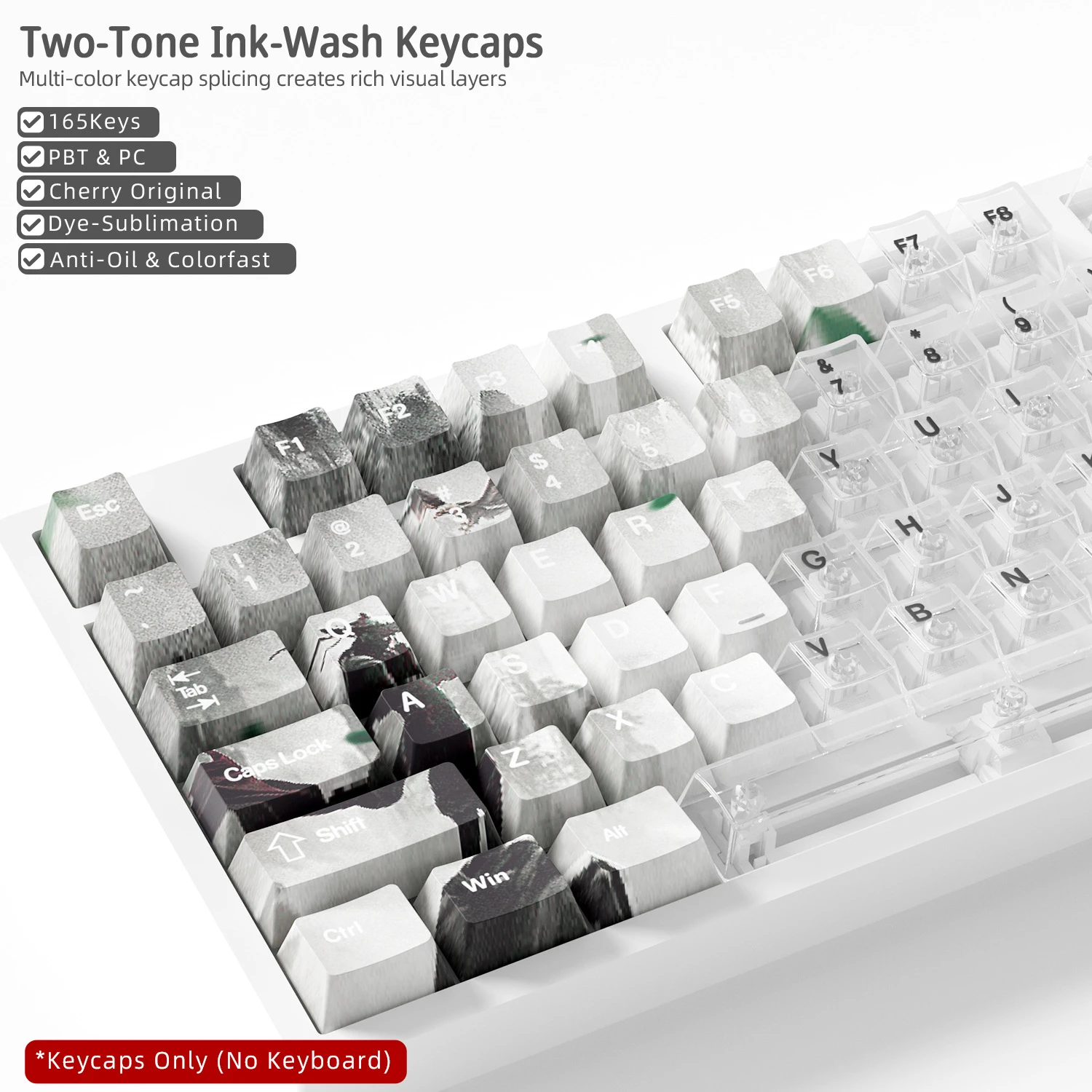 Ink Wash Transparent Keycaps 165 Keys PBT+PC Material Cherry Profile DYE-SUB Personalized For MX Switch Mechanical Keyboard