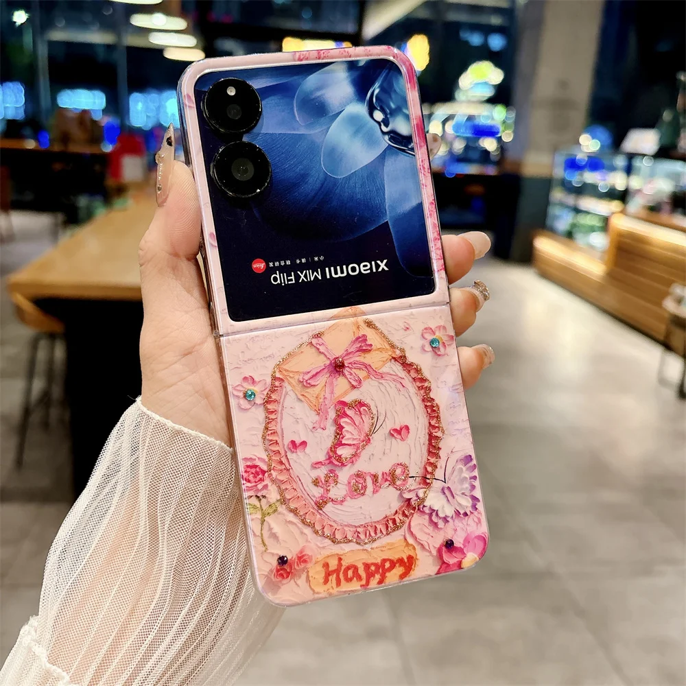 

Oil Painting Butterfly Pattern Phone Case For XiaoMi Mix Flip Jewelled Protection PC Hard Shell Back Cover