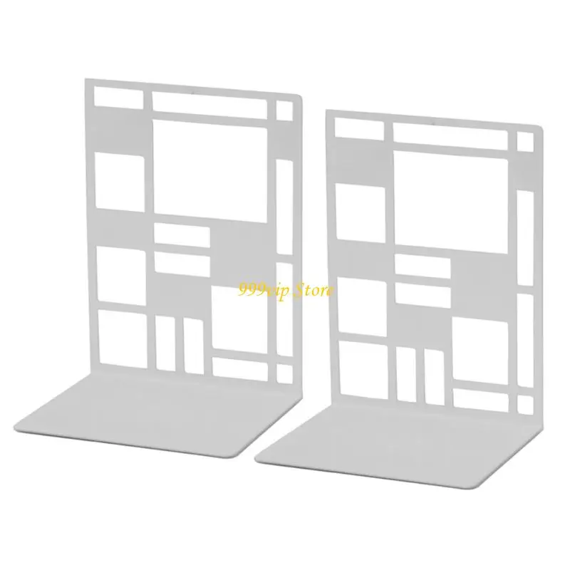 C90C 2 Pcs Multifunctional Book End Metal Book Stoppers Hollow Out Book Holders Shelf Decorative Bookends Book Support Rack