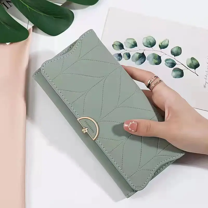 

Ladies Clutch Bag Card Holder Wallets Women Fashion Letter Long Tri-fold High Quality Female Flower Hasp Leather Coin Purses