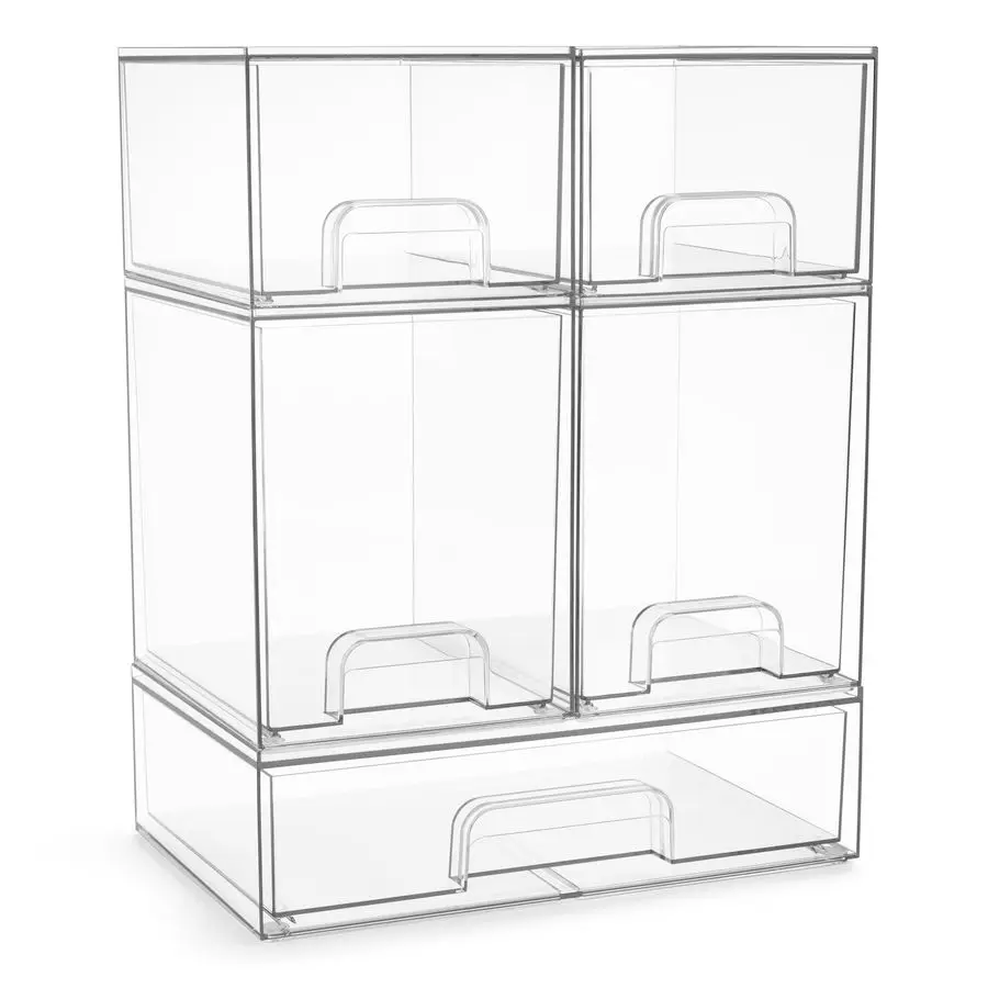 

Acrylic Storage Containers 5 Pack, Stackable Storage Bins Set for Bathroom Organization Clear Acrylic Drawer Organizers Makeup C