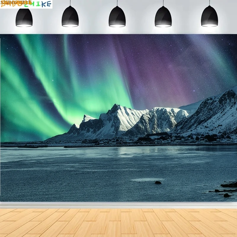 

Antarctic Night Sky Photography Backdrops Props Icebergs Sea Stunning Scenic Landscape Aurora Borealis Photo Background JH02