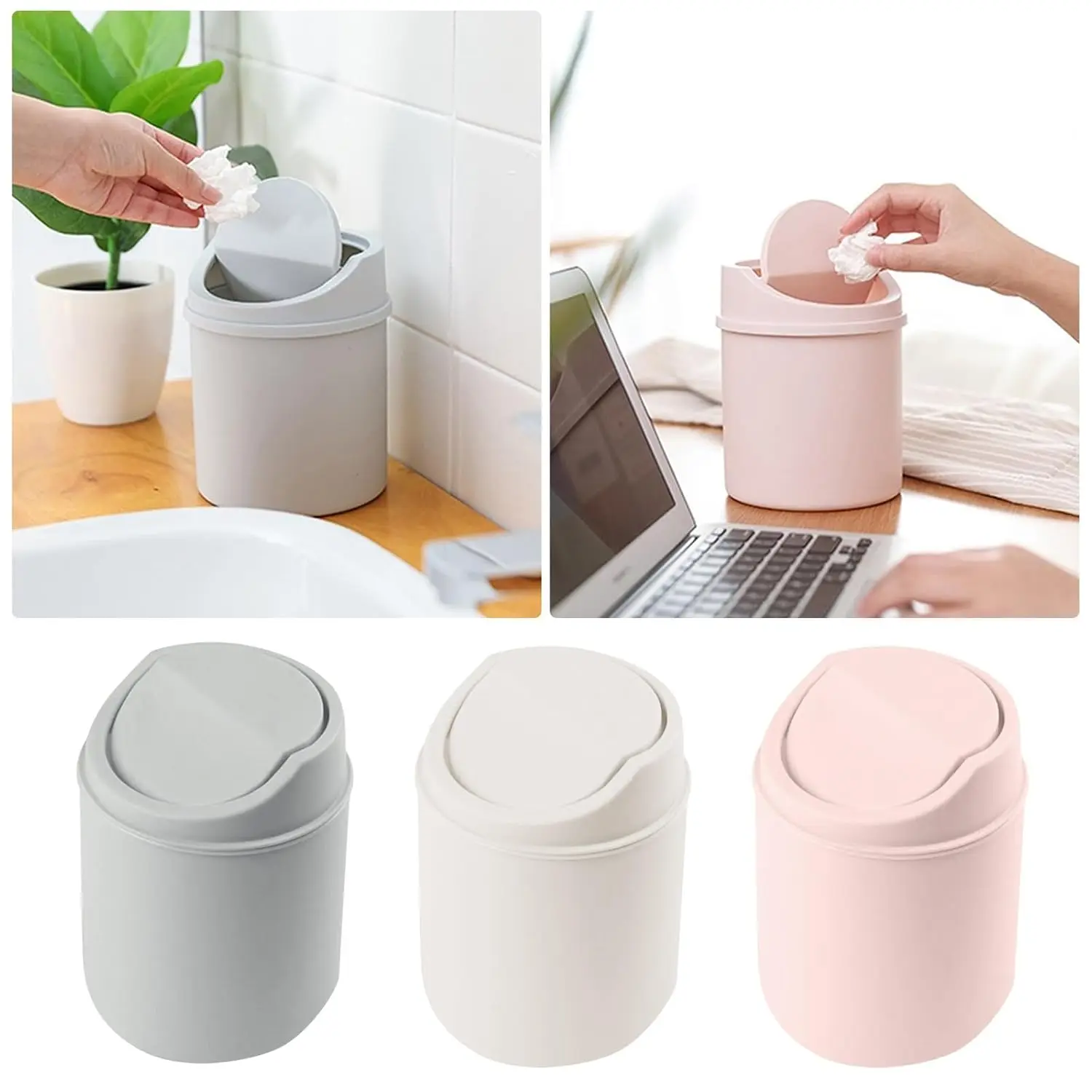 Mini Desktop Bin Small Trash Can Tube With Cover Bedroom Trash Can Garbage Can Clean Workspace Storage Box Home Desk Basket