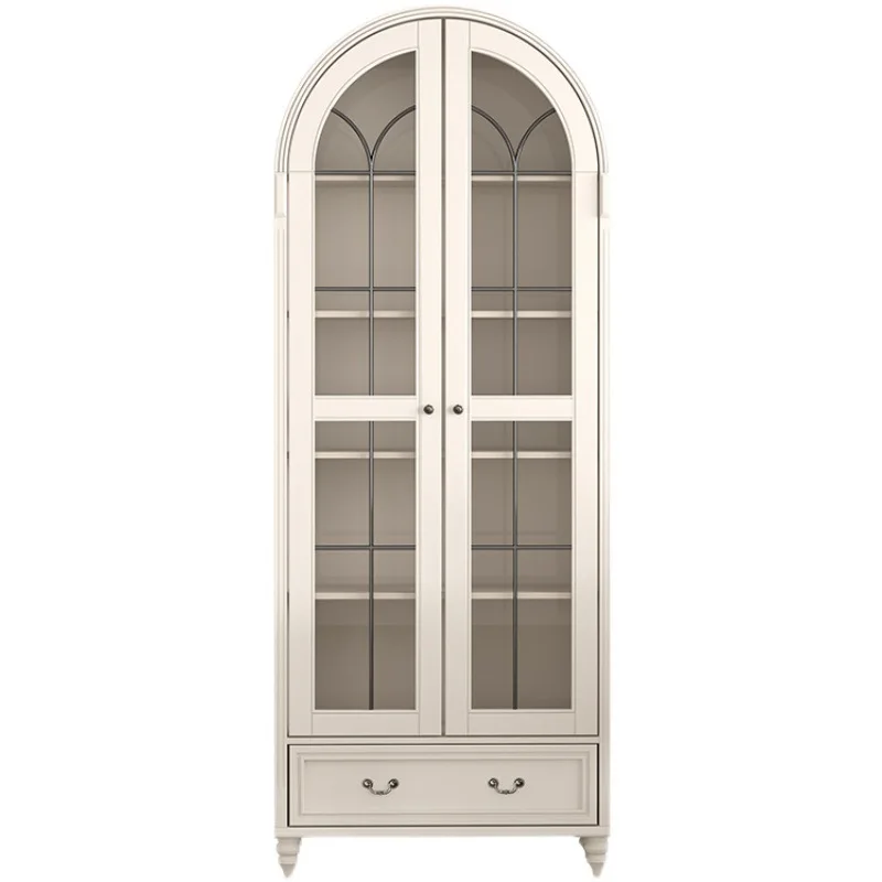 

Solid wood American arched French European retro glass door with door dust-proof bookcase locker