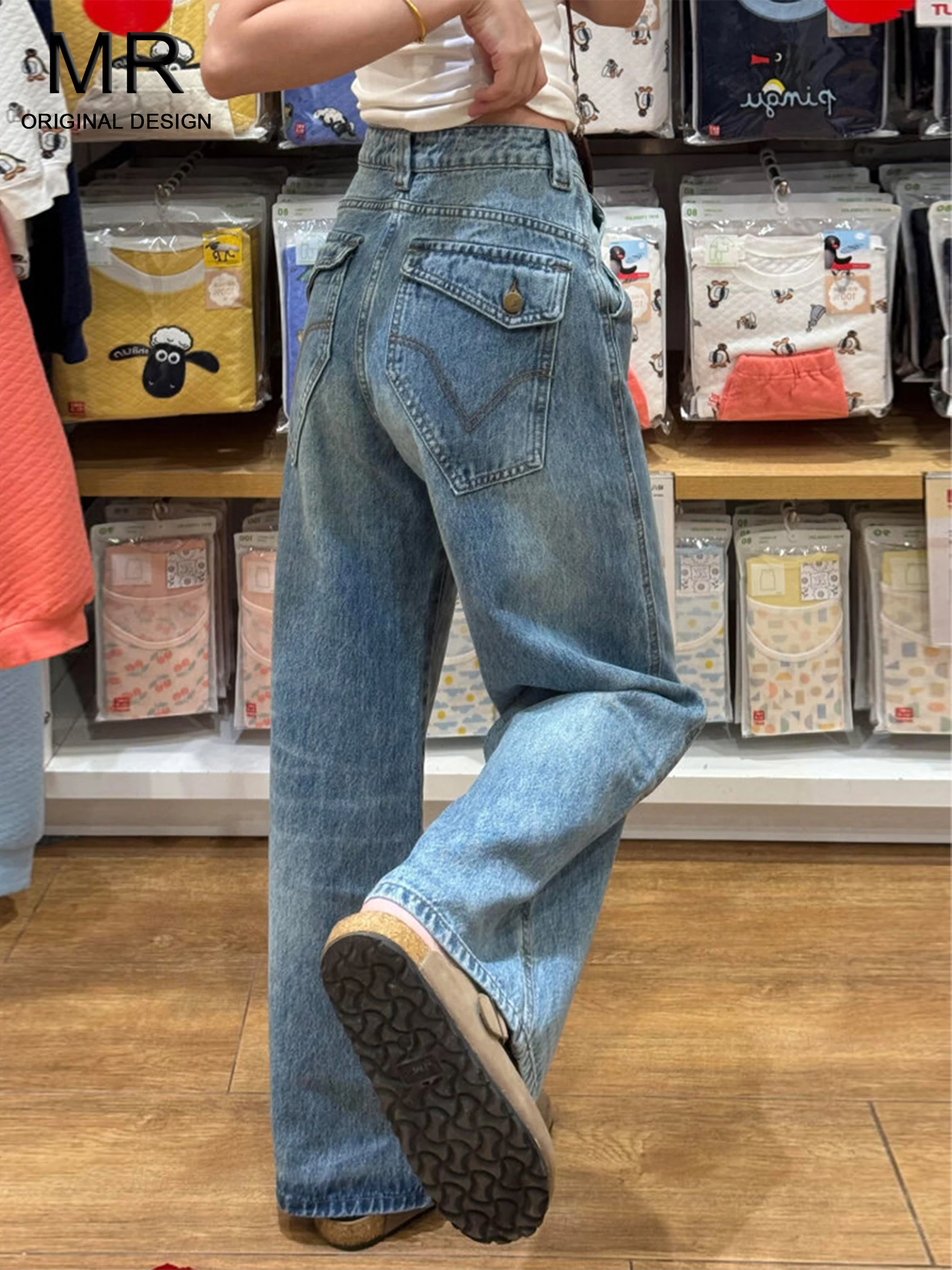 

Джинсы женские широкие с высокой талией из выстиранного денима, свободного кроя, длиной 7 дюймов, весна-лето, повседневные, из смесового хлопка и переработанных волокон