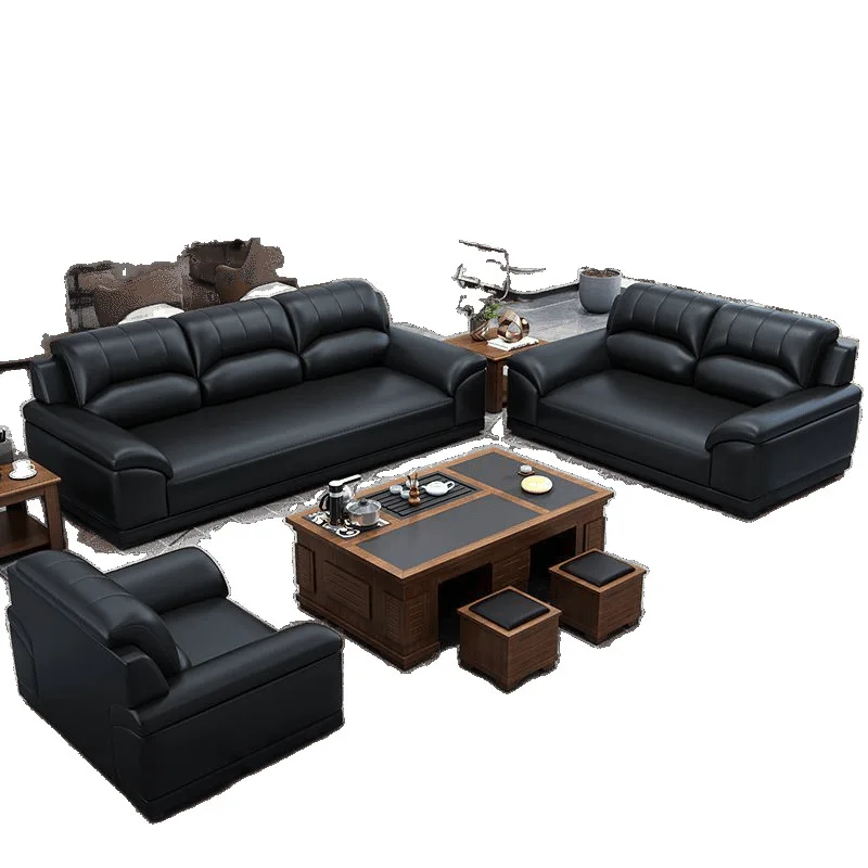 New genuine leather latex office sofa, piano-key combined sofa, reception area business sofa, three-seater and single-seater