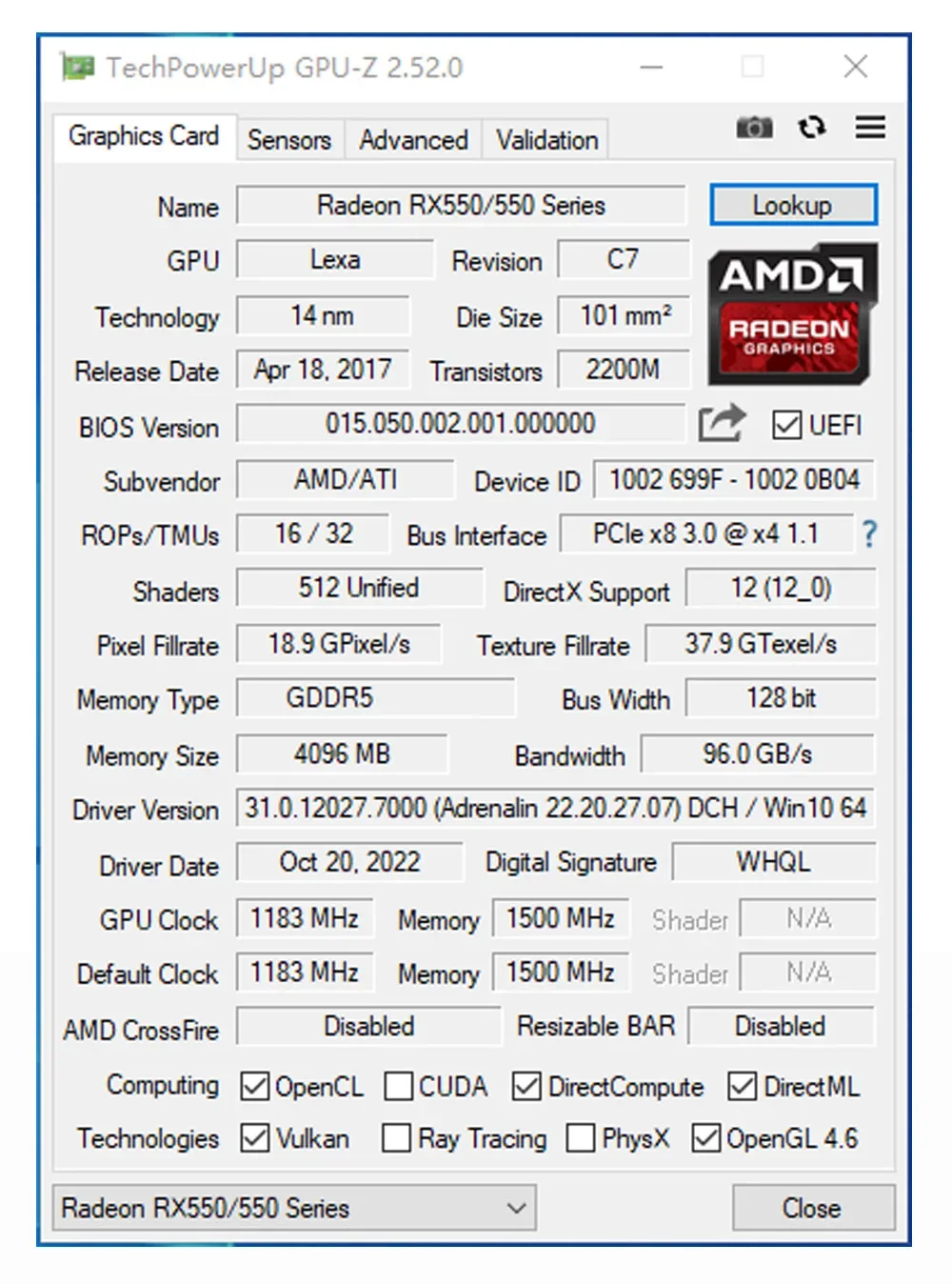 MLLSE-Placa De vídeo AMD Radeon RX 550, tarjeta gráfica GDDR5 De 128 bits, PCI-E X16, HDMI, DP, DVI, rx 550, 4GB, para videojueg