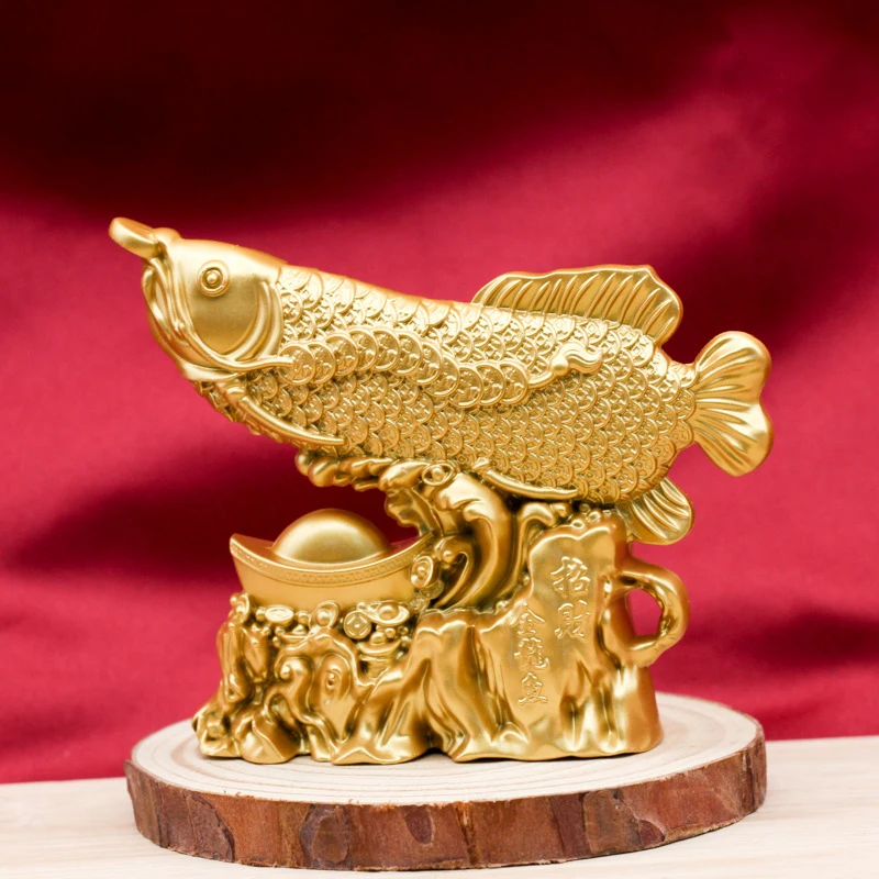 Lucky Golden Arowana Solid Ornament for Home Living Room Decoration, Office, Store, Cashier Counter, Vintage Nostalgic Style