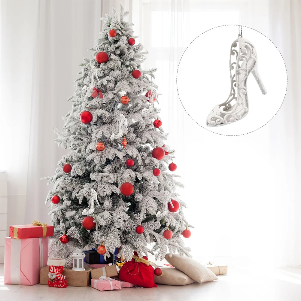 12 Pcs Statue Christmas Tree Pendant Cute Slippers White Foam High Shoes Ornament