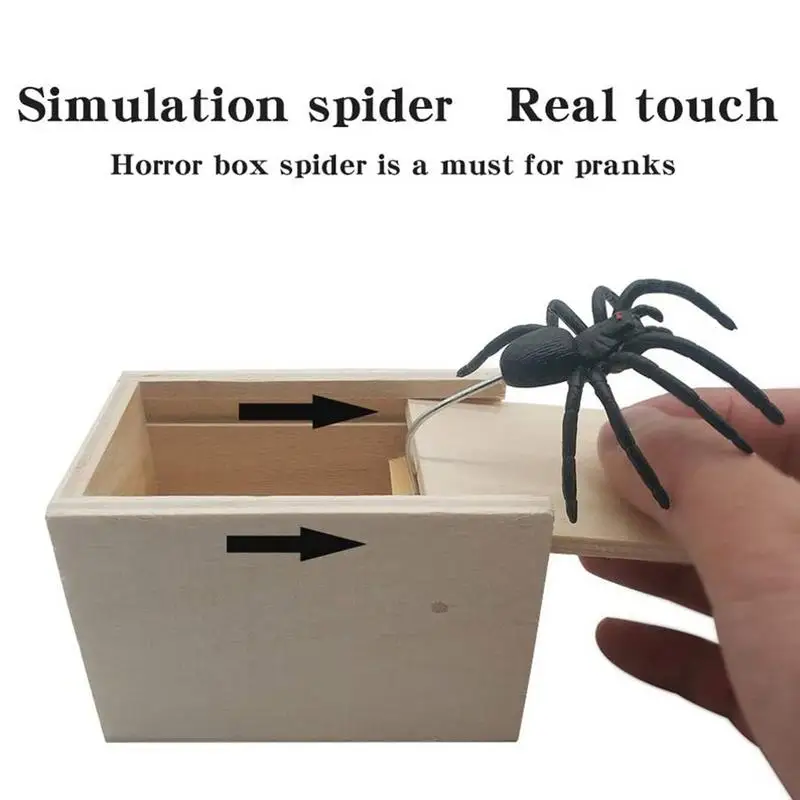 Caja de broma de araña hecha a mano, caja de araña de madera, Prankoy para niños