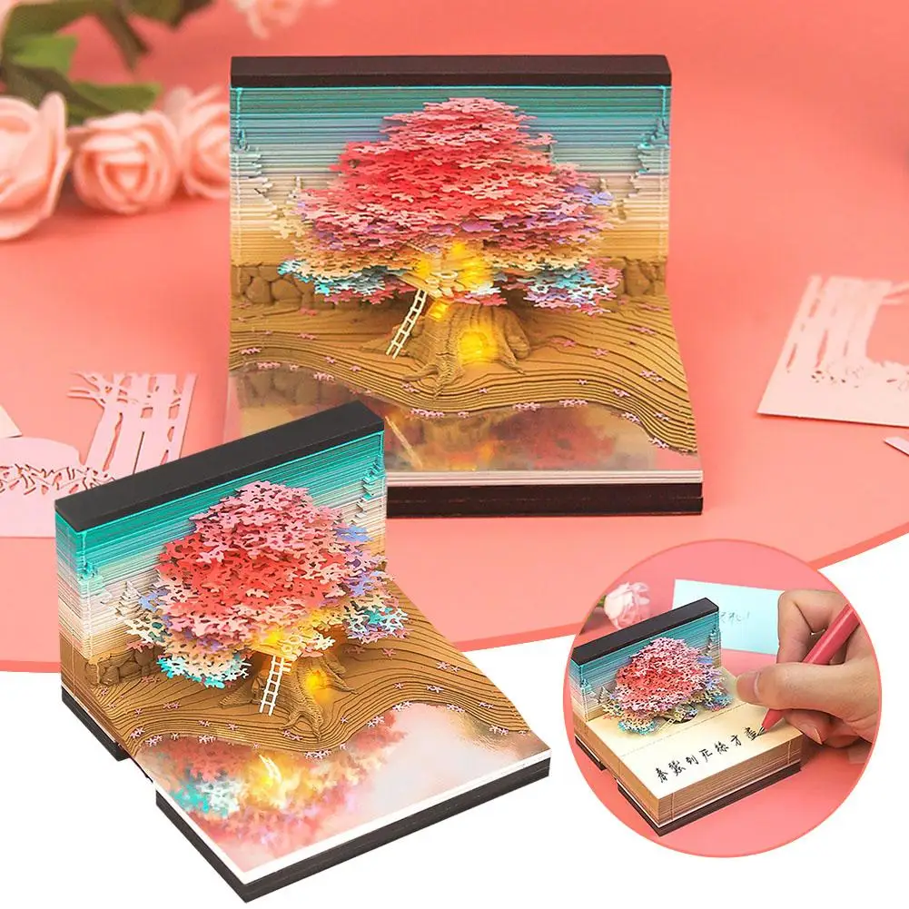 Cherry Blossom Treehouse Treehouse Panoramic 3d Note Paper Carving Tree Panoramic Note House Mirror Three-dimensional Color V0a6