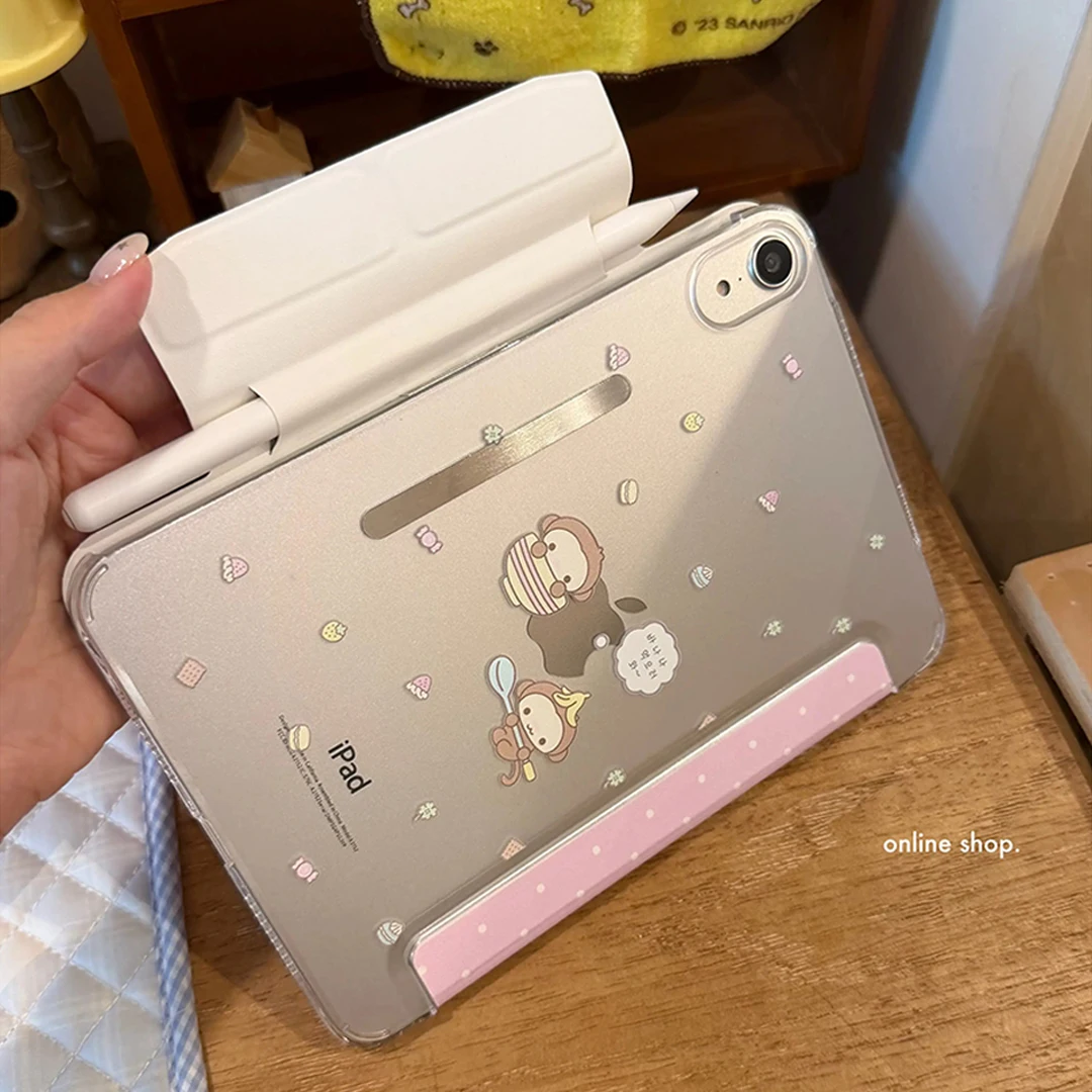 Ins Sweet Pink Cute Dot Monkey Y2K Tablet Case For iPad Pro 13in 11th M5M4 12.9in A16 7/8/9/10th Air4/5/6/7 11in M2M3 Mini Cover