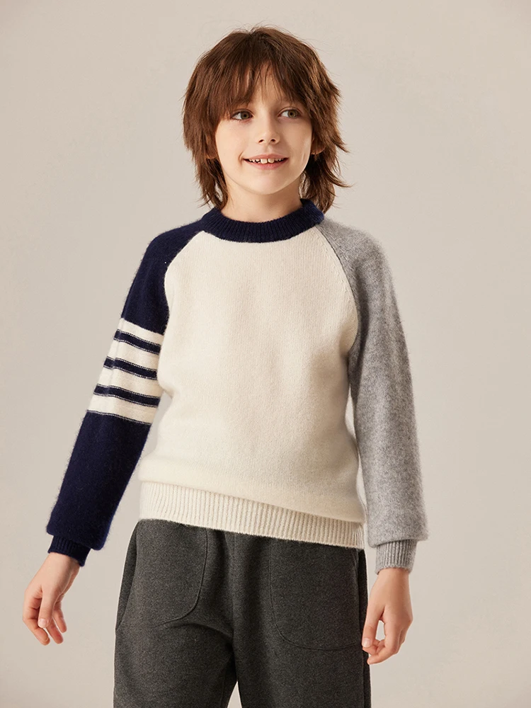 

CHICUU Autumn Winter Children's 100% Cashmere Sweater O-neck Striped Long Sleeve Pullover Cashmere Knitwear Kids Boy Girl Tops