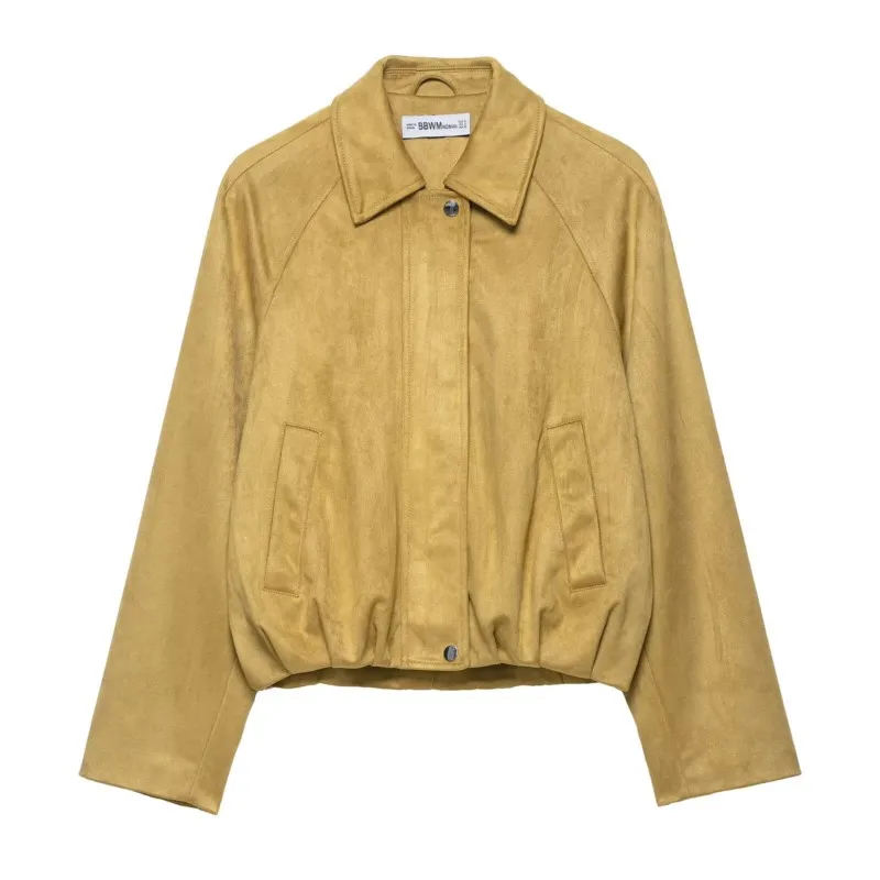 

HipSeam Women Short Jacket Autumn Long Sleeve Lapel Collar Pocket Woman Jackets with Zipper Women's Coat Casual Female Chic Tops