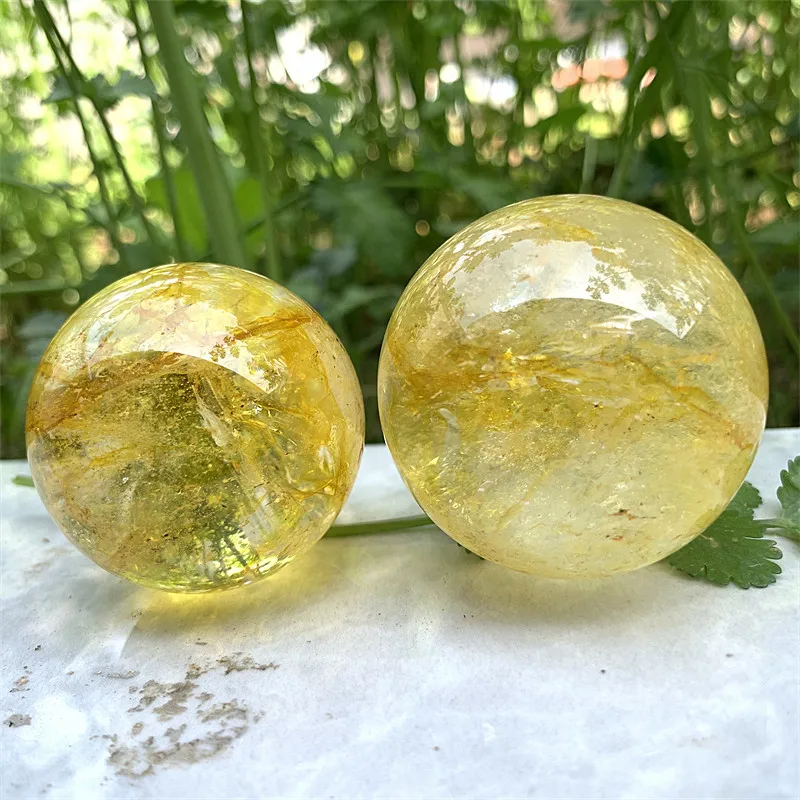 Natural Polished Crystal Ball for Decoration, Cracked Quartz, Citrine Sphere