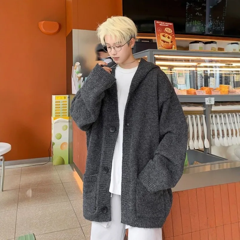 

Американский трикотаж с капюшоном большого размера для мужчин, осень-зима, повседневное удобное длинное пальто све, теплое молодежное пальто