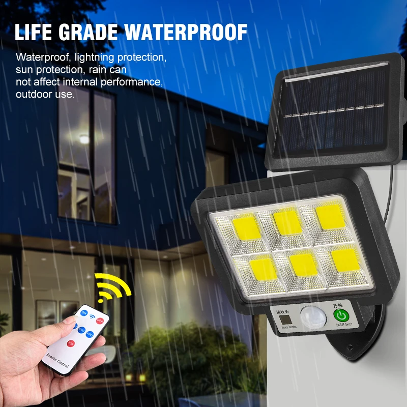 Luz LED COB alimentada por energía Solar para exteriores, Sensor de movimiento rasgado, luz Solar impermeable para pared, lámpara de seguridad de calle de emergencia para jardín