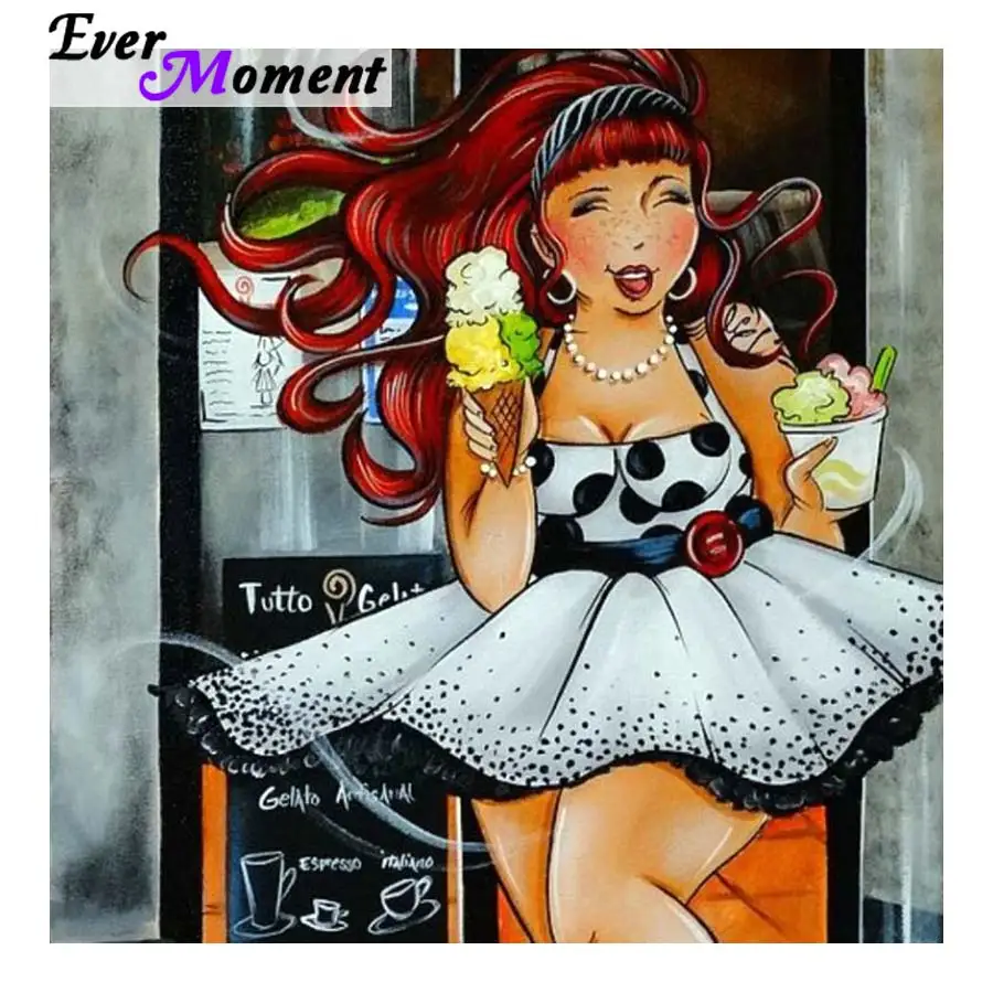 

Алмазная картина Ever Moment Happy Ice Cream Girl DIY 5D Алмазная вышивка Полный квадратный макет DP Домашний декор ASF961