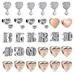 2024 new 925 Silver Simplified original full gem Aunt love hanging 18 son Charms Beads fit Bracelet of women' bijou jewelry