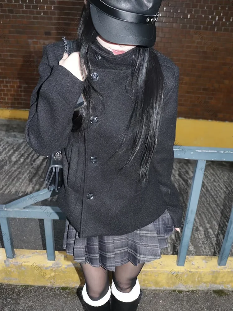 

Женское пальто Y2K однотонное, уличный стиль, универсальное, повседневное, модное, винтажное, эстетика 2000-х, Харадзюку, с круглым вырезом, приталенное, для эмо-девушек