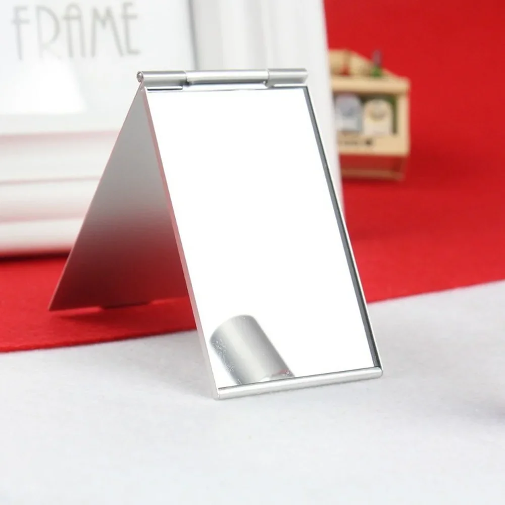 Aluminum Folding Mirror Mini Portable Makeup Mirror Hand Standing Small Mirror Vanity Foldable Compact Pocket Cosmetics Tools