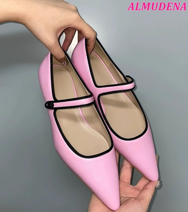 

Pink Leather Pointy Toe Flats Sandals Women's New in Ballet Black/Sliver Luxury Designer Soft Shoes Girl's Flat Shoe on Offer