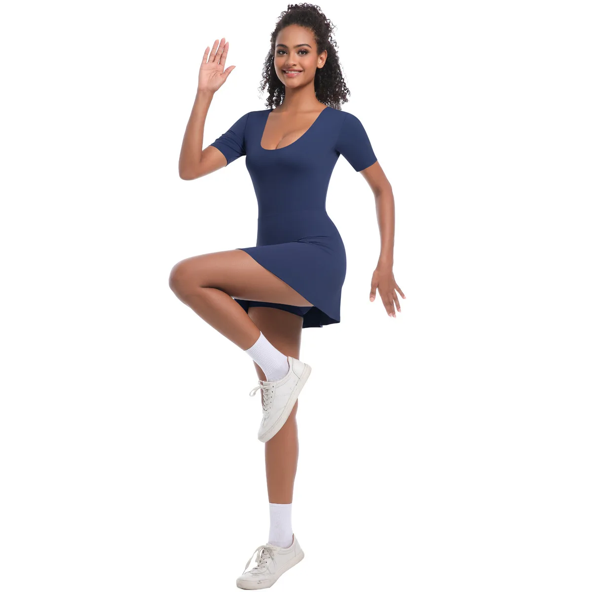 بدلة تنس بلون سادة للنساء، تنورة بأكمام قصيرة، مجموعة يوجا رياضية، تنورة تنس صيفية، بدلة لياقة بدنية