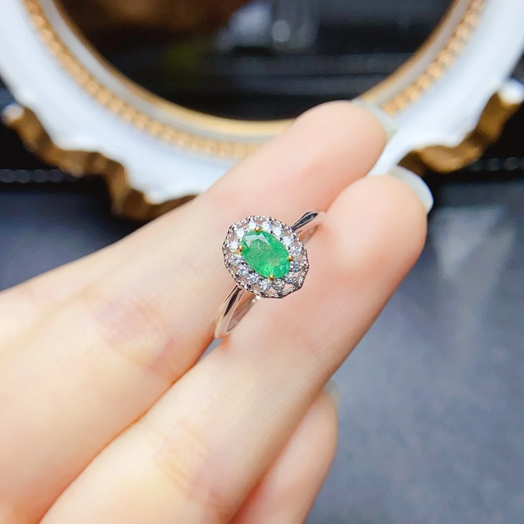 

FS S925 Sterling Silver 4*6mm Natural Emerald Ring for Women Fine Fashion Charm Weddings Jewelry With Certificate MeiBaPJ