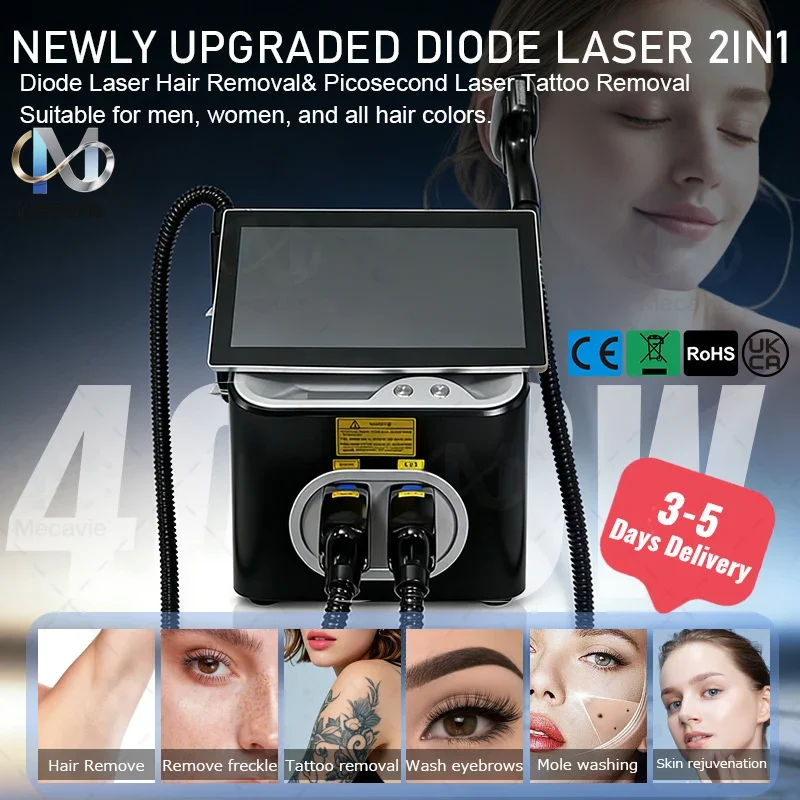 

Профессиональный диодный лазер 2-в-1 для удаления волос с 4 длинами волн (755 нм, 808 нм, 940 нм, 1064 нм, 2026 нм), 4000 Вт, с системой безболезненного охлаждения Ice Cooling