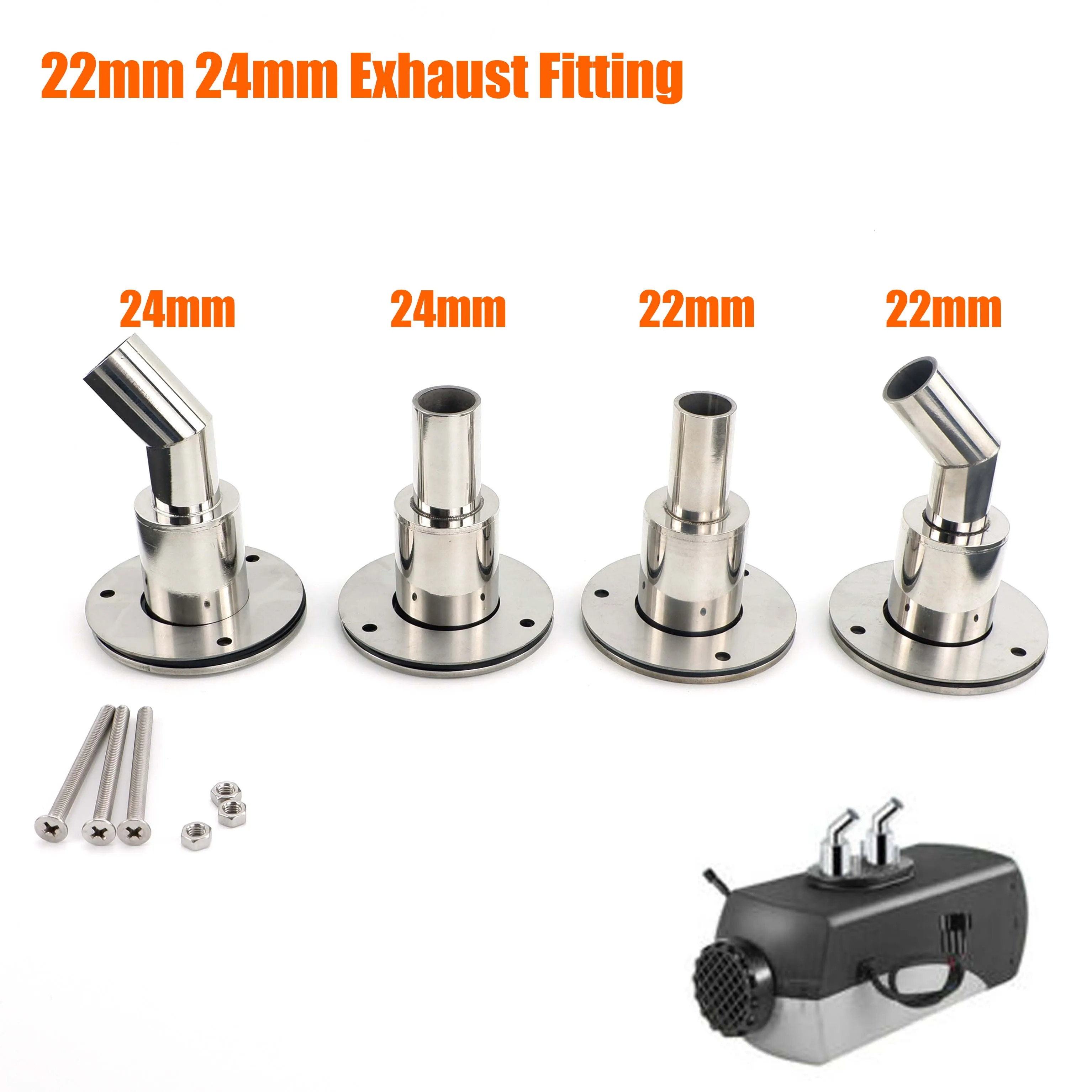 

22mm / 24mm Stainless Steel Thru Hull Exhaust Fitting Tube Pipe Socket Hardware Part Air Diesel Heater For Car Boat Truck
